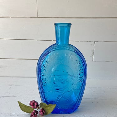 Vintage Blue Wheaton Glass Benjamin Franklin Bottle // Benjamin Franklin Collector, U.S. President Collector // Perfect Gift 