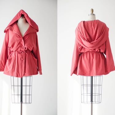 red silk jacket | 80s 90s plus size vintage dramatic shawl collar hooded oversized lightweight coat 