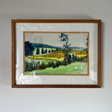 70's Vintage Wieden Landscape - Farm Land Watercolor Painting, Framed 