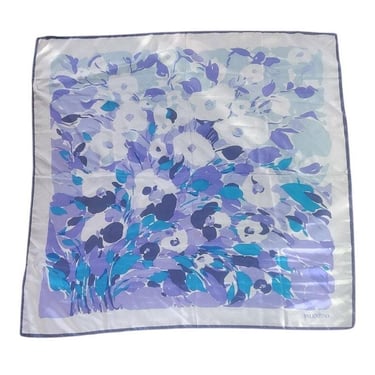 Vintage Valentino Silkprint Scarf Blue Floral Square 