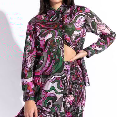 DRIES VAN NOTEN Purple & Green Printed Blouse (Sz. 34)
