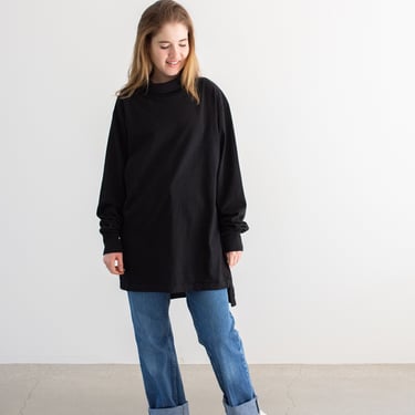 Vintage Black Turtleneck Long Shirt | Tunic Layer top | 100% Cotton Made in USA | M L | BT203 
