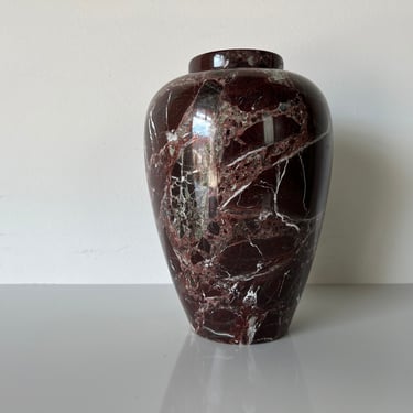 Vintage Italian Brown and White Carved Marble Urn Vase 