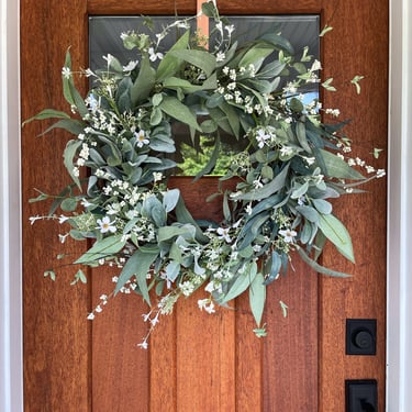 Farmhouse wreath for front door, Eucalyptus wreath, Greenery decor, French country decor, Farmhouse kitchen, Year round wreath 