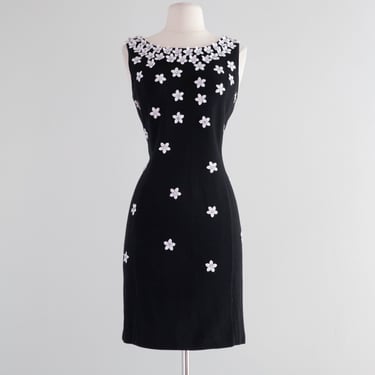Adorable 1980’s Floral Appliqué Knit Party Dress / Medium