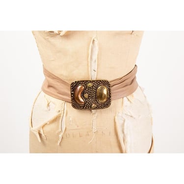 Vintage brutalist style brass belt/ 1980s Adjustable leather cinch belt / Huge statement belt 