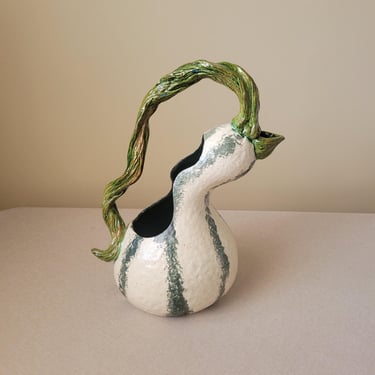 Patricia Garrett squash pitcher Handmade sculpture vase California studio art pottery Collectible art  Farmhouse rustic kitchen decor 