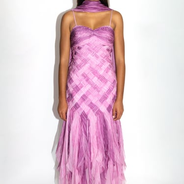 Purple Woven Silk Chiffon Gown