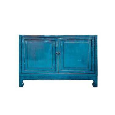 Distressed Rich Teal Blue 2 Doors Low Credenza Sideboard Console Cabinet ws4493E 