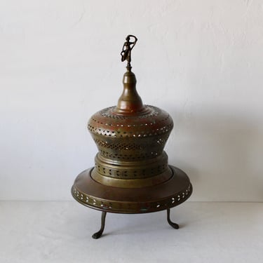 Large Ornate Footed Brass Copper Brazier Heater Fire Pit Incense BurnerVintage Mid Century 