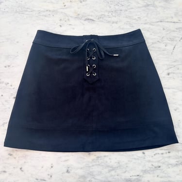 Y2K Suede Tie Up Deep Navy Midnight Blue Skirt | Size 6 Medium 