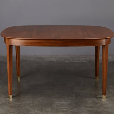 Restored Mid-Century Modern Oval Dining Table Walnut and Brass 