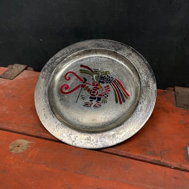 Vintage Latin Warrior Plate Silver Plated Los Castillo Taxco Mid-Century Mixed Metals 