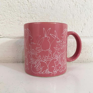 Vintage Rabbit Mug Bunnies Pink White Made in Japan Taylor & Ng Naughty Rabbits Bunny Erotic Coffee Tea Mug Cup 70s 1970s 