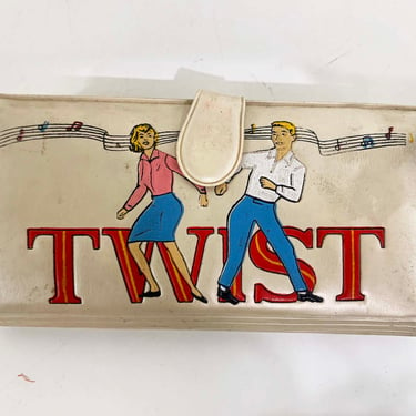 Vintage Twist Wallet Vinyl Plastic Small White Red Blue Kawaii Dancers 1950s 