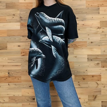 1994 Vintage Dolphins All Over Print Nancy Blauers Nature Tee Shirt 