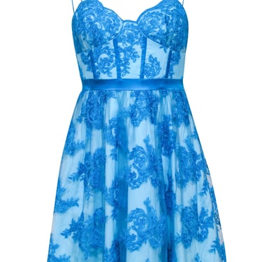Aidan Mattox - Blue Sleeveless Bustier Fit & Flare Dress Sz 0