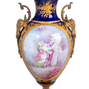 Sevres Blue Ground 2 Handle Porcelain Covered Vase