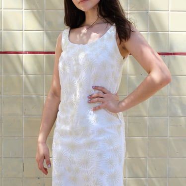 60s Mini Dress, Off White Dress, Beaded, Sleeveless, XS Women 