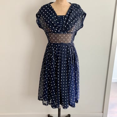 1950s iconic organza polka dot swing dress-size 6/8 