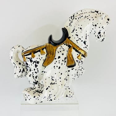 Vintage 1960s MID Century Modern Ceramic Horse Drip Glaze Black Gold Art Sculpture Statue 