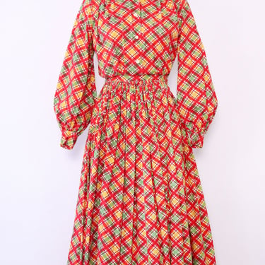 Campy Plaid Cotton Dress w/ Kerchief S