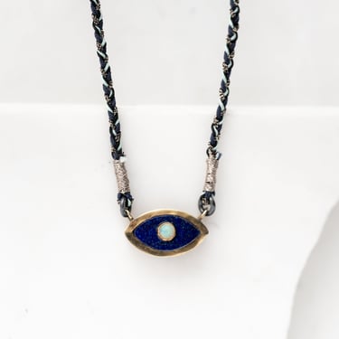 10K Gold, Sterling Silver, Lapis and Opal Eye Necklace