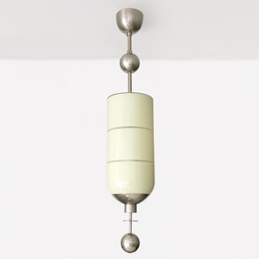 Bohlmarks Swedish Art Deco pendant with capsule shaped glass shade.