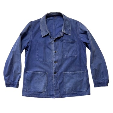 Vintage French Cotton Twill Chore Jacket ~ men's M ~ Work Coat ~ Indigo Blue 