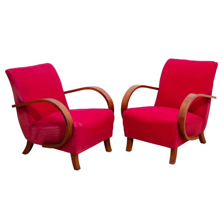 Pair of midcentury bentwood armchairs by Jindřich Halabala for UP Závody, 1950s 