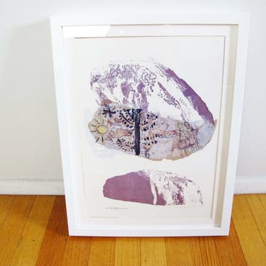 Vintage Sister Corita Kent 1968 Print In The Beginning  - Framed and Matted 60s Pop Modern Art - Purple Mid Century Jesus Religious 