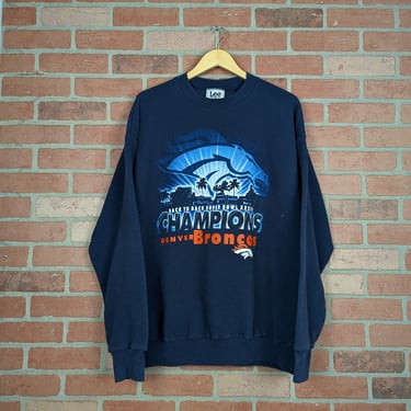 Vintage 90s NFL Denver Broncos Football ORIGINAL Back 2 Back Superbowl Champions Crewneck Sweatshirt - Extra Large 