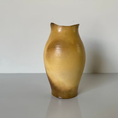 1980's Vintage Mustard Yellow Glaze Art Studio Pottery Vase, Signed 