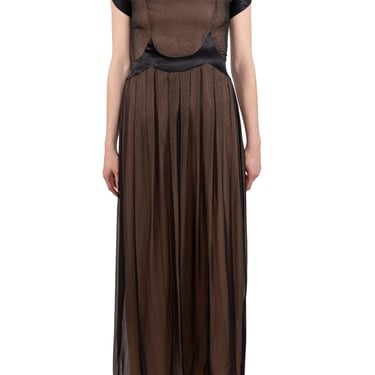 1990S Black Semi-Sheer Silk Chiffon  Satin 1940S Style Gown 