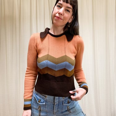 70s Foxmoor peach zigzag sweater 