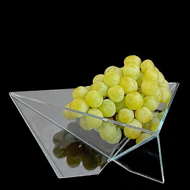 Vintage 1980s Post Modern Modernist Sculptural Art Glass Geometric Triangular Bowl Signed 1988 SIDE 3 