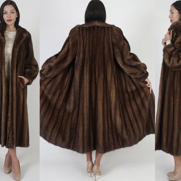 Glamorous Full Length Brown Real Mink Fur Back Collar Coat 
