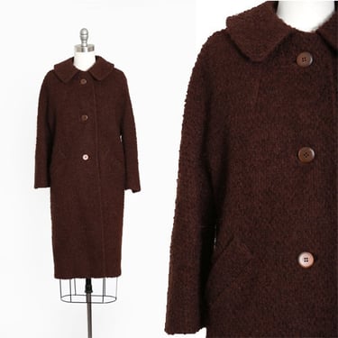 Bouclé wool coat | Vintage 50s chocolate brown bouclé wool coat 