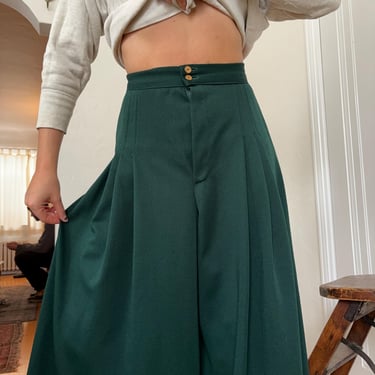 Vintage 70s Green Elephant Flare Pants Super Wide Leg High Rise Trousers 26 Waist by TimeBa