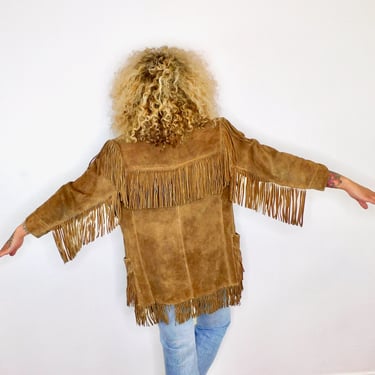 Joshua Tree Jacket // vintage 70s beige brown suede boho country western hippie dress fringe southwestern // S Small 