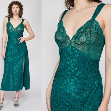 Sz M Vintage Victorias Secret Emerald Hunter Green Silky Lingerie Short  Slip Dress 