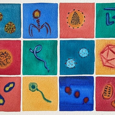 Viral Riches   - original watercolor painting of viruses - microbiology art 