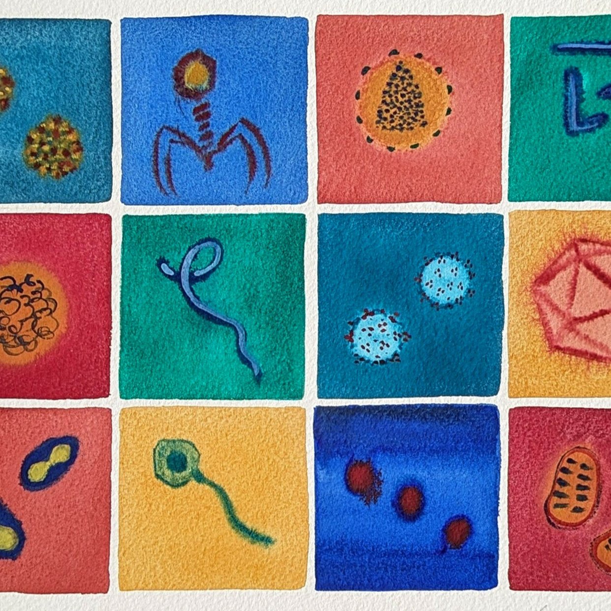 Viral Riches - original watercolor painting of viruses - microbiology ...
