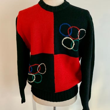 Collectible vintage winter Olympic Rings color block wool sweater. Size Men’s S/M 