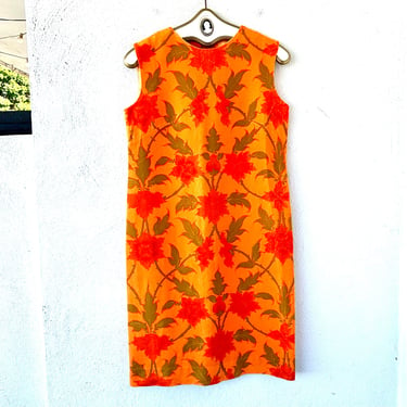 Vintage 60s 70s Hawaiian Dress Bright Orange Sheath Floral Hawaii Tank Dress 