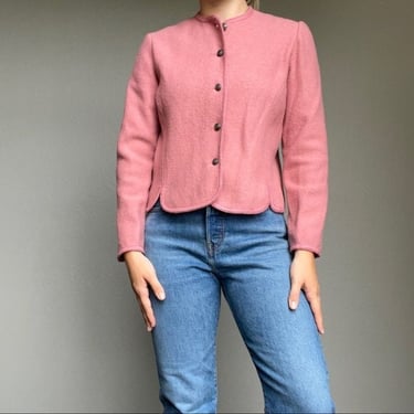 Vintage Pink Wool Austrian Puff Sleeve Cardigan 