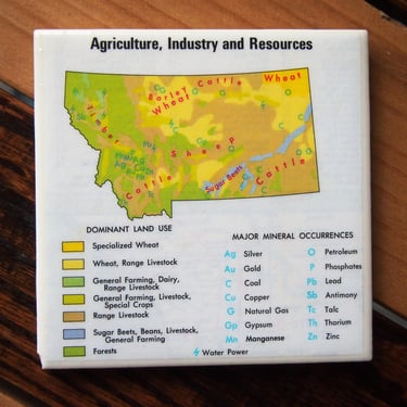 1984 Montana State Resources Vintage Map Coaster. Montana Gift. Big Sky Country. Montana Décor. Farming Gift. Vintage Montana Map. DISCOUNT. 