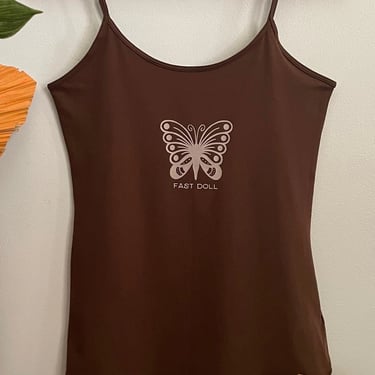 Fast Doll butterfly brown cotton spaghetti strap 90s style cami 