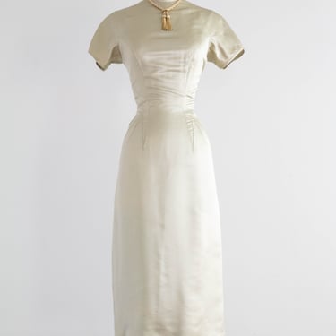Elegant &amp; Sophisticated 1950's Sage Green Silk Wiggle Dress By Anne Fogarty / SM