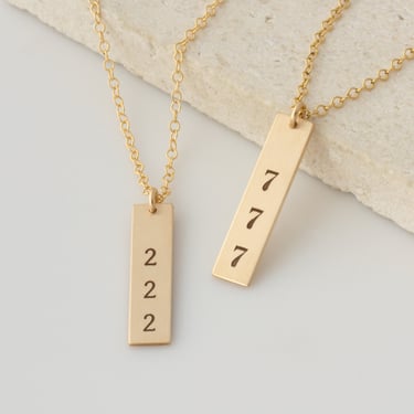 Vertical Bar Angel Number Necklace, Personalized Dainty Chain Number Necklace, Custom Number Necklace with 111, 222, 333, 444, 555, and 777 